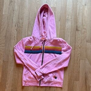 Aviator Nation neon pink stripe zip up hoodie XS